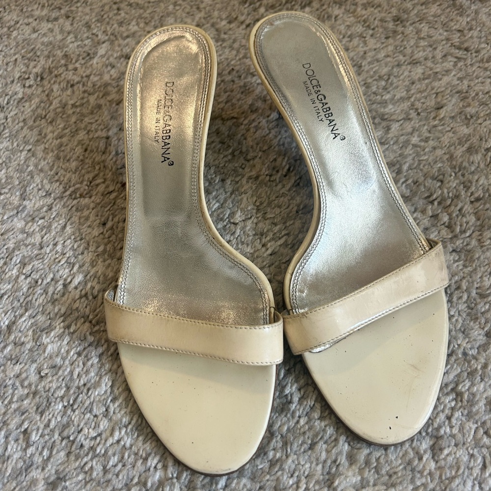 Dolce & Gabbana Ivory Leather Slide Mules